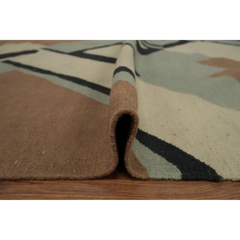 Hand Woven Oriental 100% Wool Carpet Southwestern Modern Greys & Charcoal Kilim Area Rug - 15' 3'' X 11' 11''