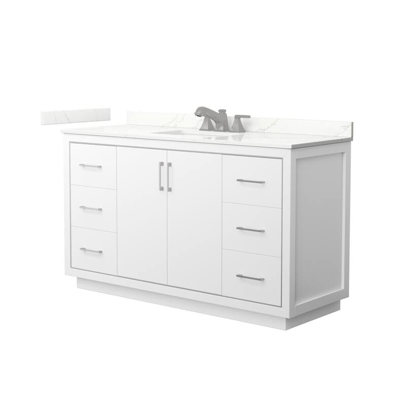 Wyndham Collection WCF111160S-QTZ-US3MXX Icon 60" Free Standing Single - White / Giotto Quartz Top / Brushed Nickel