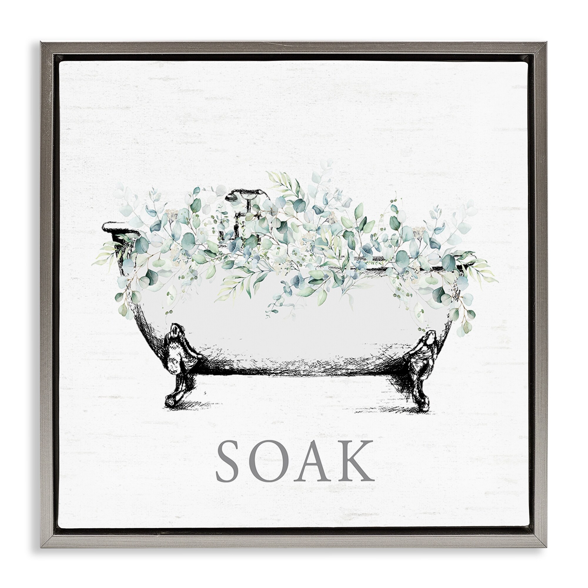 Stupell Bathroom Tub with Eucalyptus Framed Floater Canvas Wall Art Design By Lettered and Lined