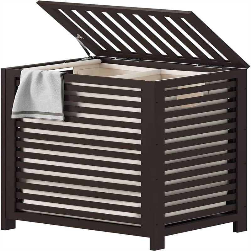 Double Laundry Hamper with Lid Bamboo - 16.9"L x 13"W x 26.5"H