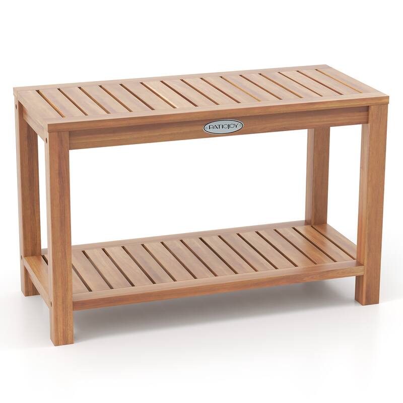 Gymax 30 Inch Teak Wood Shower Bench Inside Shower Stool w/ Storage