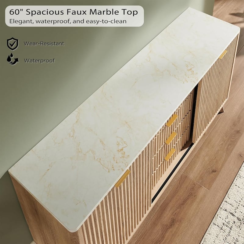 Modern fluted 2 Doors Dresser, 4 Wood Chest of Drawers for Living Room