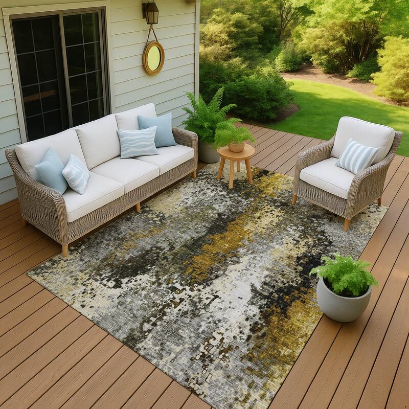 Machine Washable Indoor/ Outdoor Contemporary Abstract Chantille Rug - Pewter - 2'6" x 3'10"