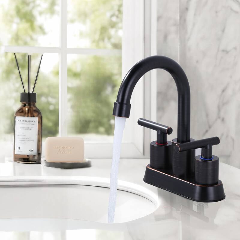 WOWOW 4 in. Centerset Double Handle High Arc Bathroom Faucet