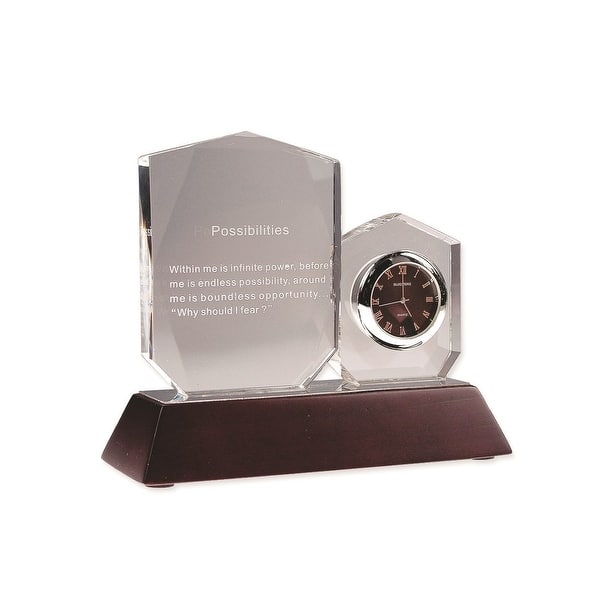 Curata Possibilities Crystal Inspirational Desk Clock with Mahogany
