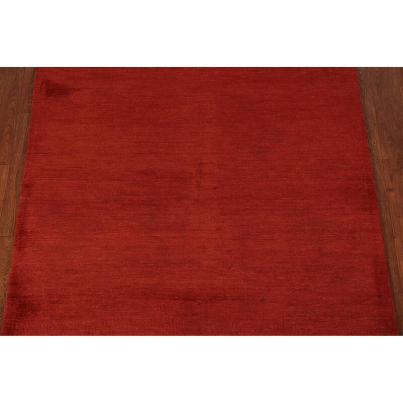 Red Gabbeh Modern Rug Handmade Solid Tribal Wool Carpet - 3'5" x 5'0"