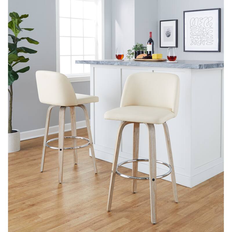 The Gray Barn Vallberga 30" Fixed-Height Bar Stool with White Washed Wood Base (Set of 2)