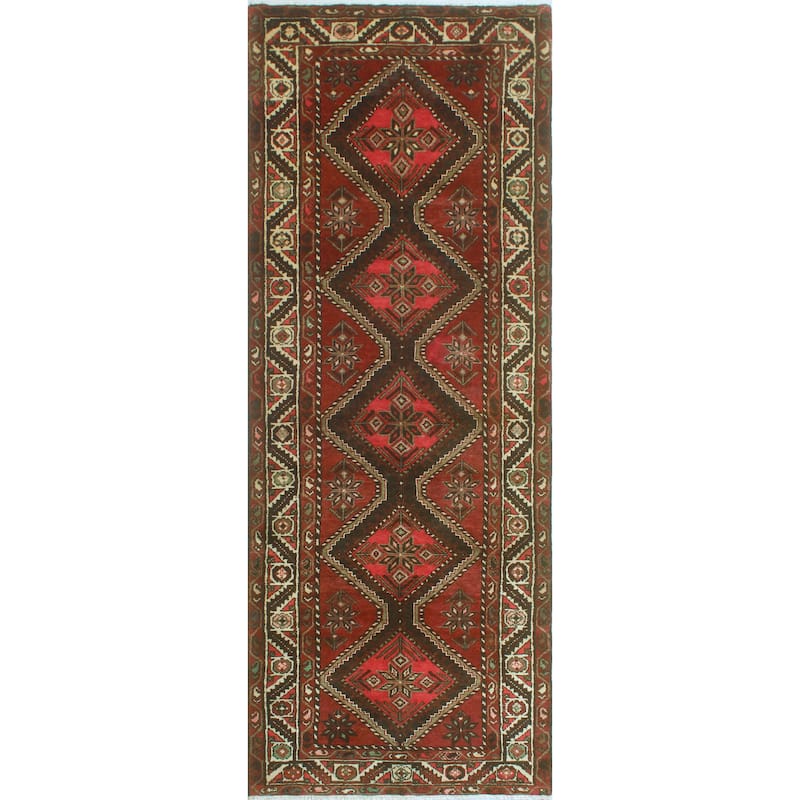 Fine Vintage Distressed Nartay Burgundy/Charcoal Runner - 3'8" x 9'11"