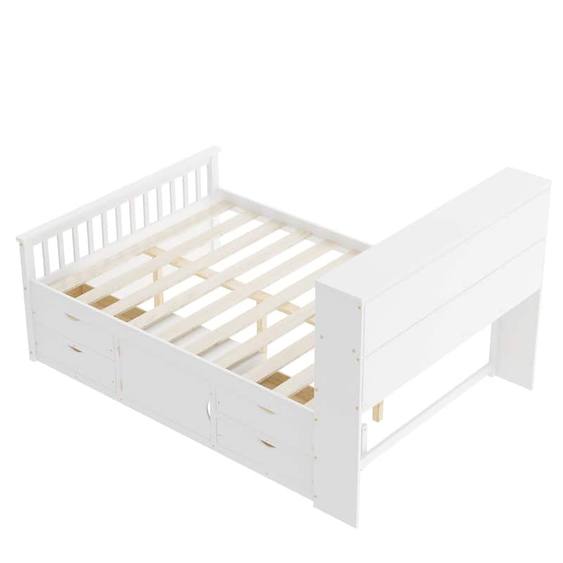 Captain Platform Bed Frame with Built-In Storage Bookcase, Shelves & Drawers