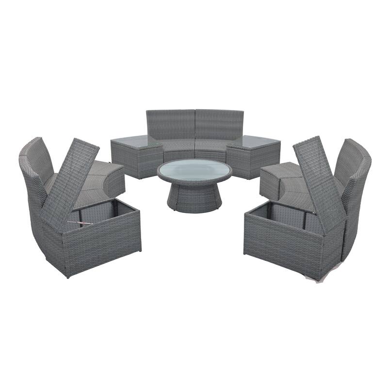 Half Round Full Storage Sectional Sofa 10pc Conversation Set with Table