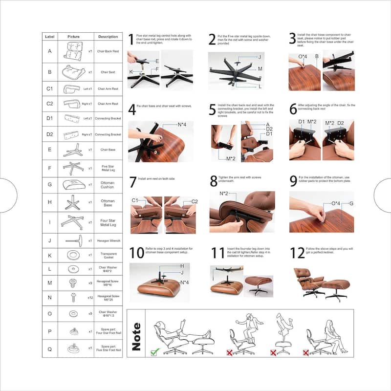 Genuine Leather Accent Lounge Chair and Ottoman Walnut Wood