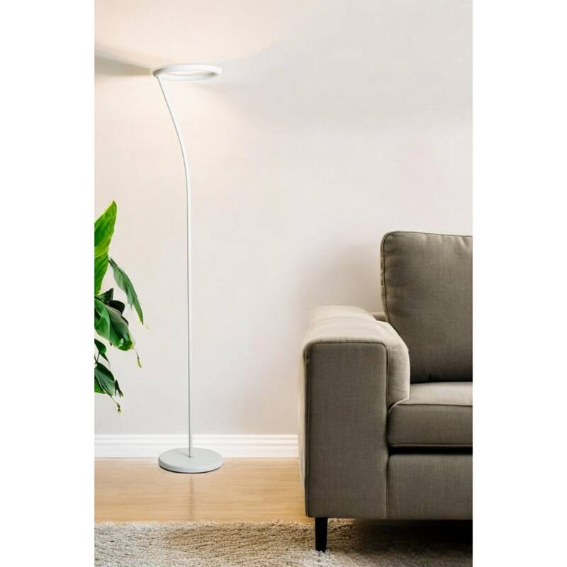Contemporary 73-Inch White LED Torchiere Floor Lamp Dimmable, Adjustable White Light, Integrated A15 LED Bulb