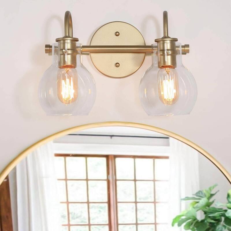 Bela Modern Gold 4-Light Bathroom Vanity Lights Glass Dimmable Wall Sconces - L 13"x W 7"x H 9" - 2-Light