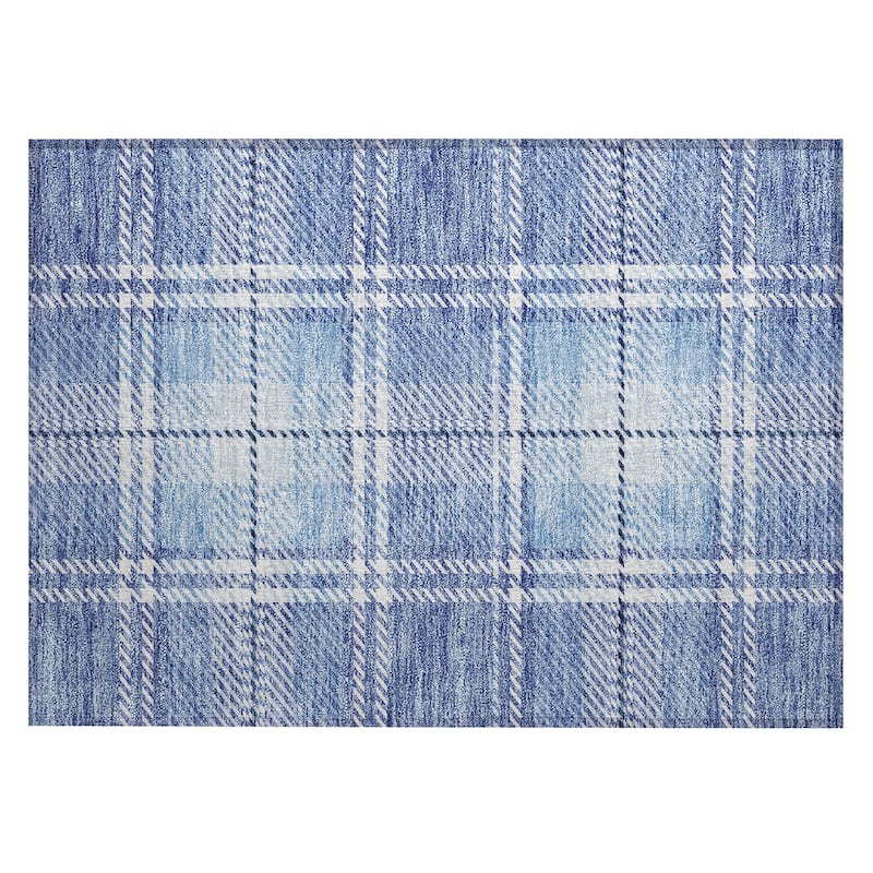 Machine Washable Indoor/ Outdoor Chantille Plaid Cozy Rug