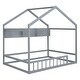 preview thumbnail 5 of 18, Wooden Full Size House Bed with Storage Shelf,Kids Bed with Fence and Roof, Gray