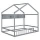 preview thumbnail 24 of 36, Wooden House Bed with Storage Shelf, Kids Bed with Fence & Roof