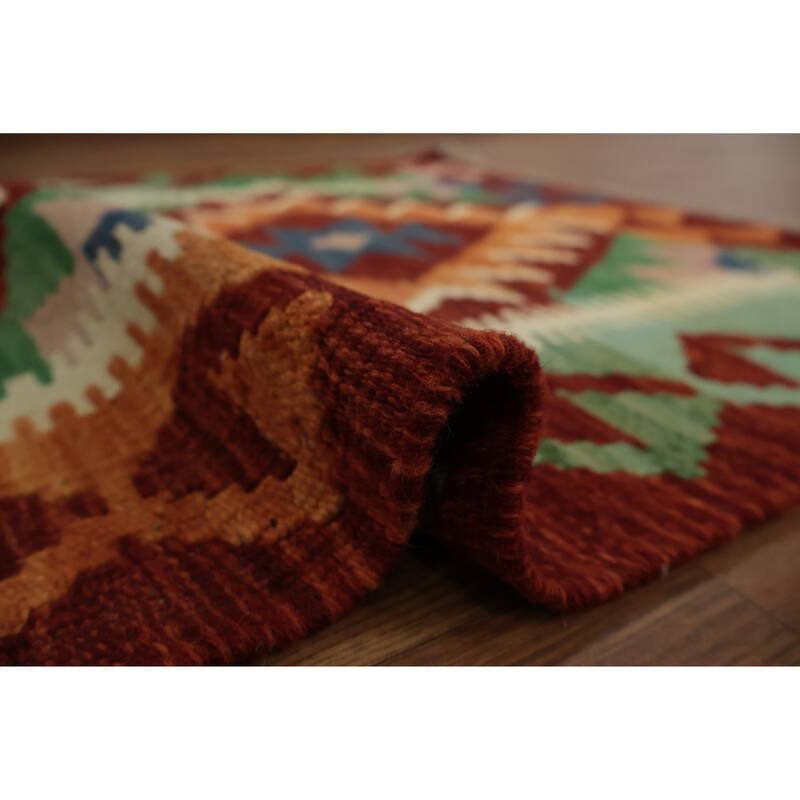 Hand Woven Oriental 100% Wool Carpet Southwestern Geometric Multi-Colored Kilim Area Rug - 3' 3'' X 2' 3''