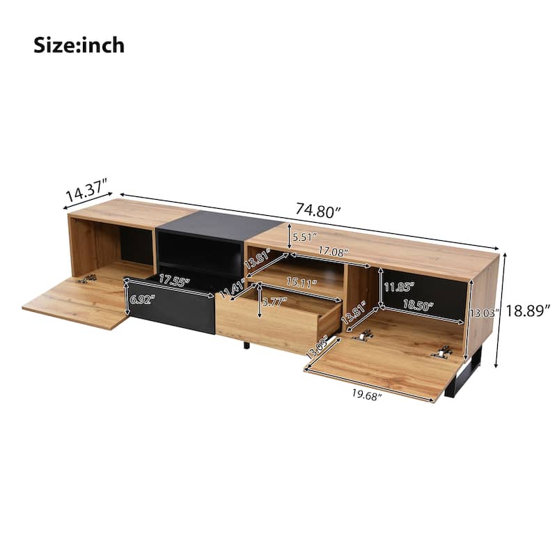 74" TV Stand with Drop-Down Door & Storage for TVs Up to 85"