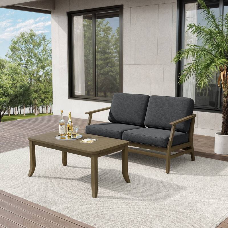 Teak Outdoor Patio Loveseat and Coffee Table Set (2-Piece)