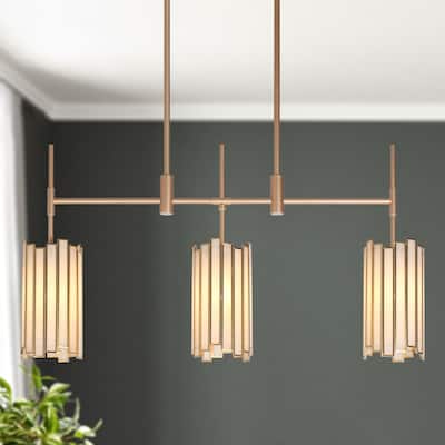 Tifany Moden Gold 3-Light Linear Chandelier Textured Glass Kitchen Island Light - L 30" x W 4.3" x H 17.3"