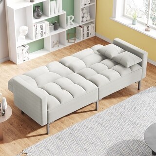 Linen Upholstered Loveseat Modern Convertible Folding Futon Sofa Bed ...
