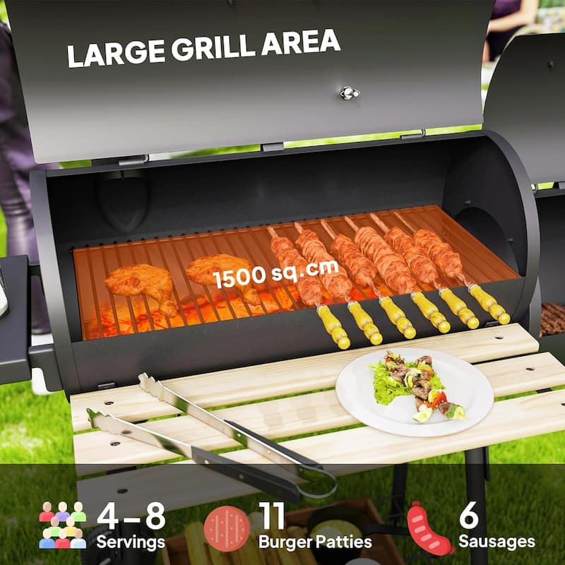 Outsunny Steel Portable Backyard Charcoal BBQ Grill and Offset Smoker - N/A
