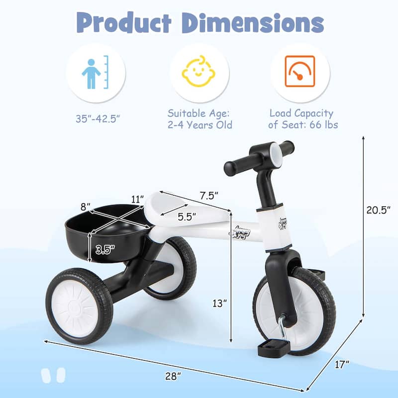 Costway 2-In-1 Kids Tricycle Auxiliary Balance Bike with Detachable - See Details