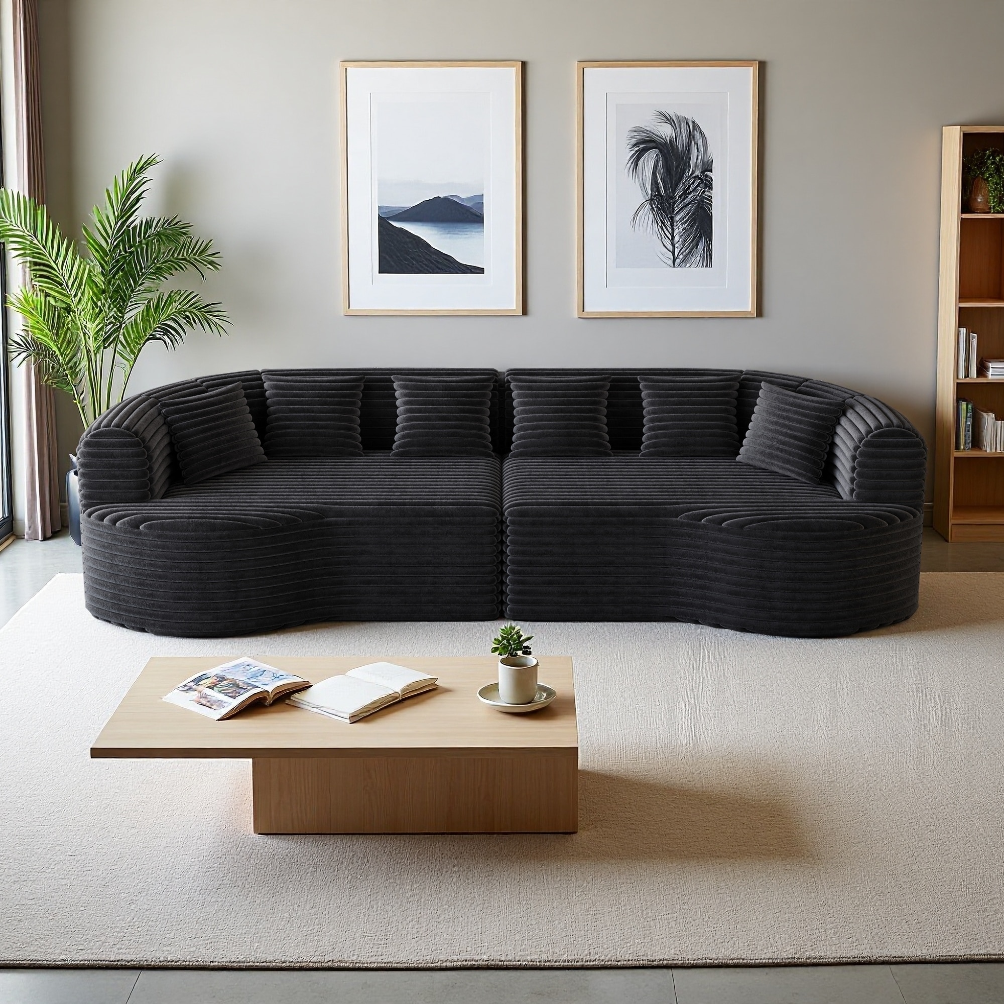 106.3" Corduroy Curved Sectional Sofa with 6 Pillows & Memory Foam (4-Seater)