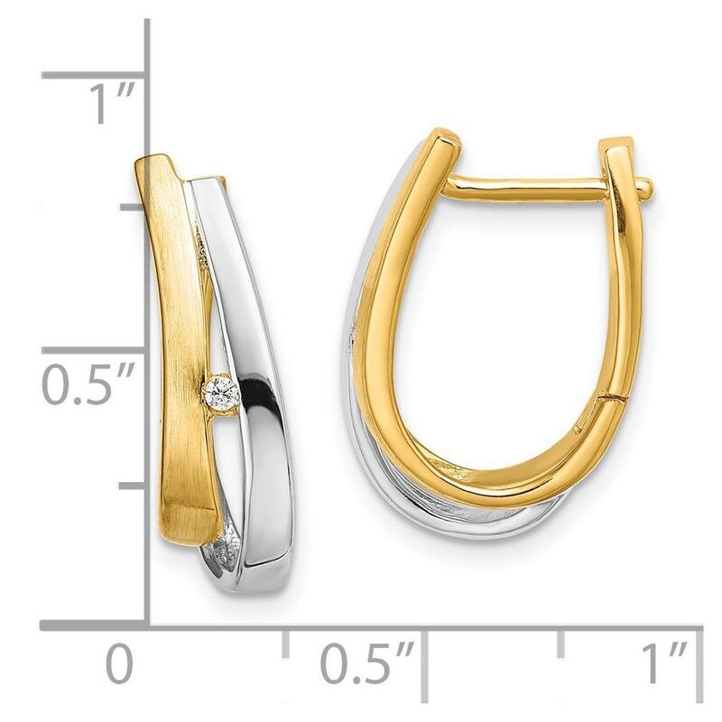 Curata 14k Two tone Diamond Hinged Hoop Earrings - 21x14mm Wide 5mm Thick