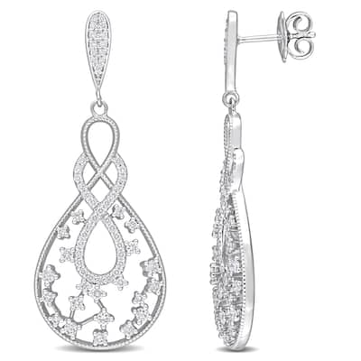 Miadora 14k White Gold 1 1/3ct TDW Diamond Clustered Infinity Teardrop Earrings