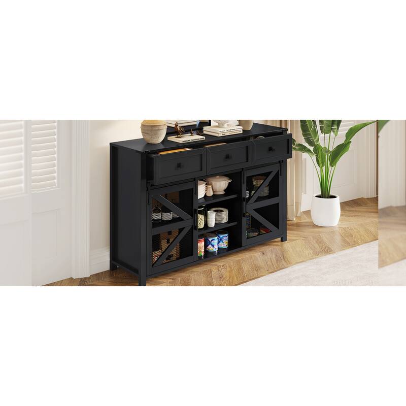 Roomfitters 55" Sideboard Buffet Cabinet with 3 Drawers and Sliding Barn Doors, Farmhouse Storage for Kitchen & Dining