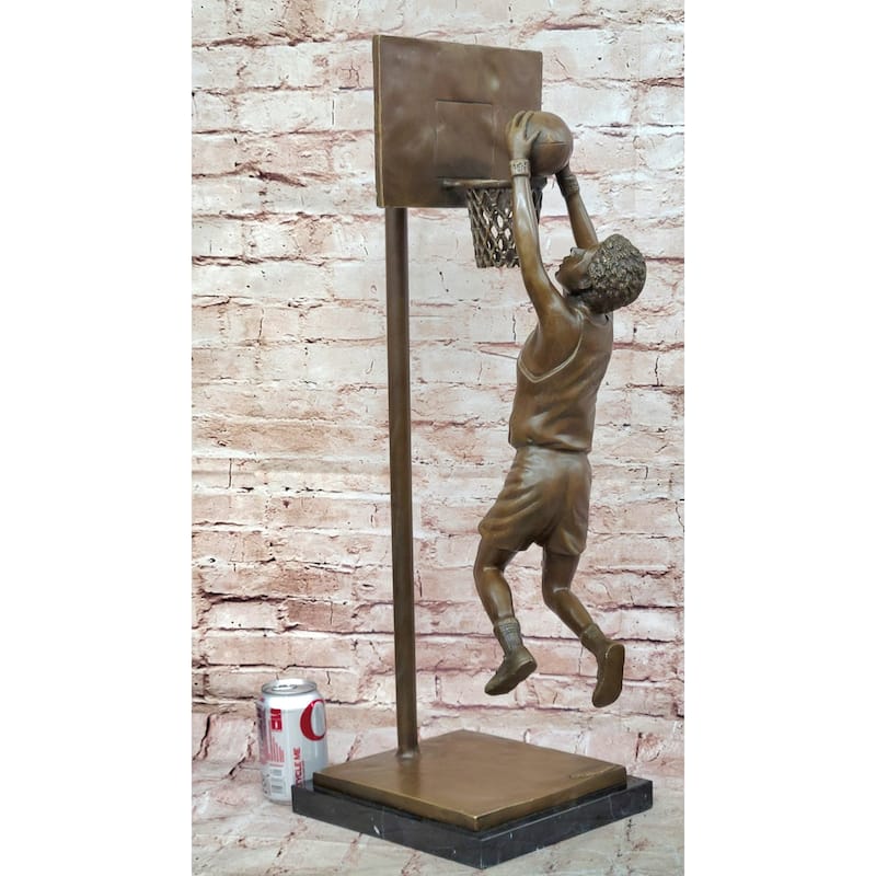 Basketball Player Slam Dunk Bronze Metal Sculpture Statue Figure On Marble Base