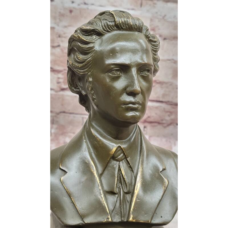 Frédéric Chopin Bronze Bust Sculpture On Marble Base