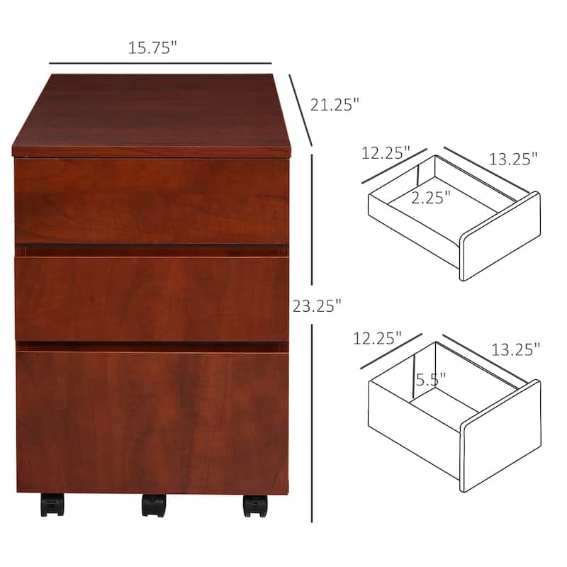 HOMCOM 3 Drawer Mobile Nordic Style Under Desk Cabinet for Home or Office with 5 Easy Castor Wheels