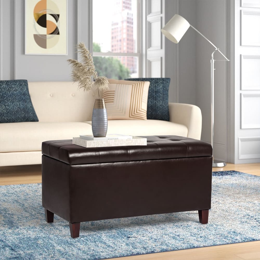 Adeco Rectangular Storage Ottoman Faux Leather Bench Lift-top Footrest