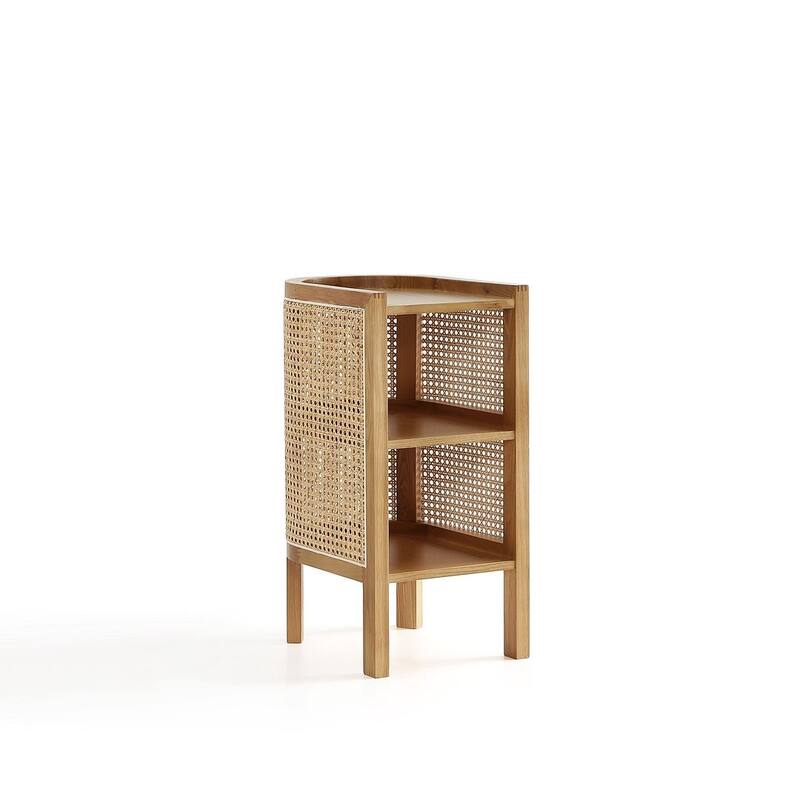 Manhattan Comfort Versailles End Table in Black and Natural Cane