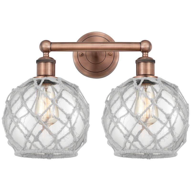 Innovations Lighting Endless Possibilities Edison - Farmhouse Rope - 2 Light 17" Bath Vanity Light - Clear Glass with White Rope/Antique Copper