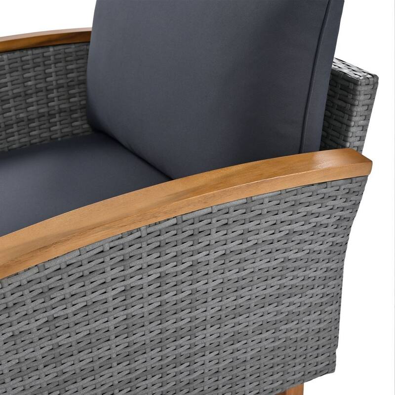 9-Piece Patio Rattan Furniture Set, Outdoor Conversation Set With Acacia Wood Legs and Tabletop