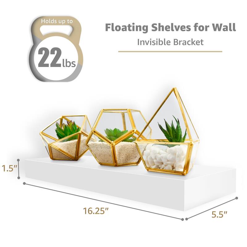 Sorbus Floating Shelves, Wall Mounted for Home Decor, 16.25 in. W x 5.5 in. D MDF Wood Decorative Wall Shelf (Set of 5)
