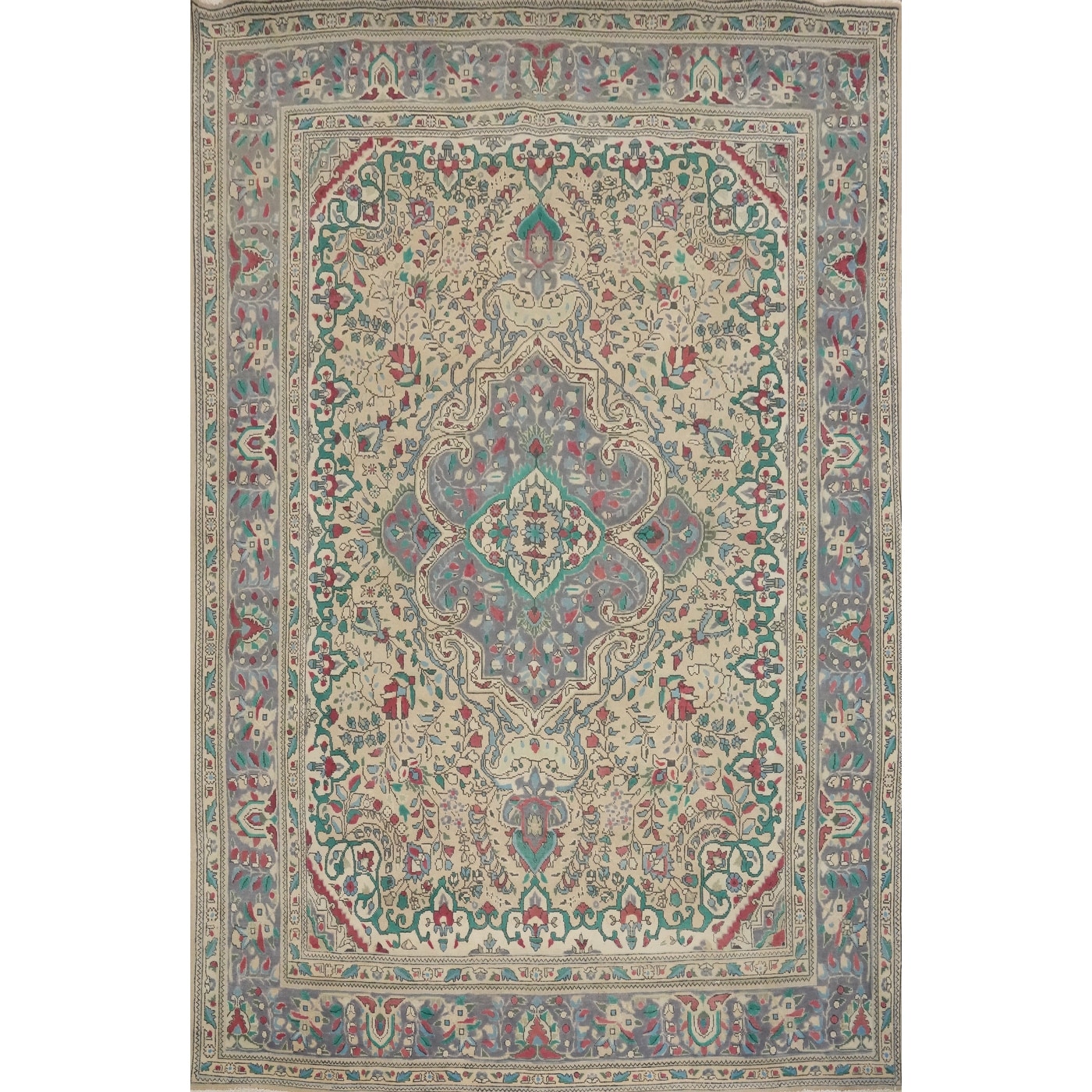 Hand Knotted Oriental 100% Wool Carpet Traditional Floral Beige & Ivories Tabriz Area Rug - 10' 9'' X 8' 0''