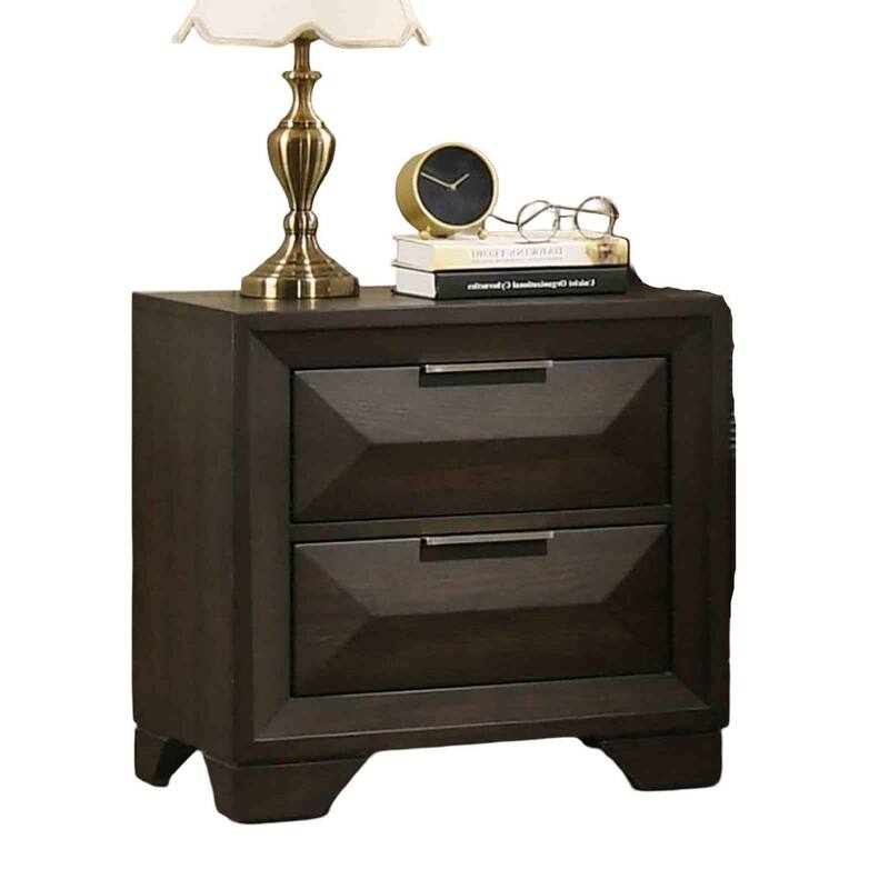 Transitional Nightstand - Espresso Finish with Metal Handles & Bracket Legs