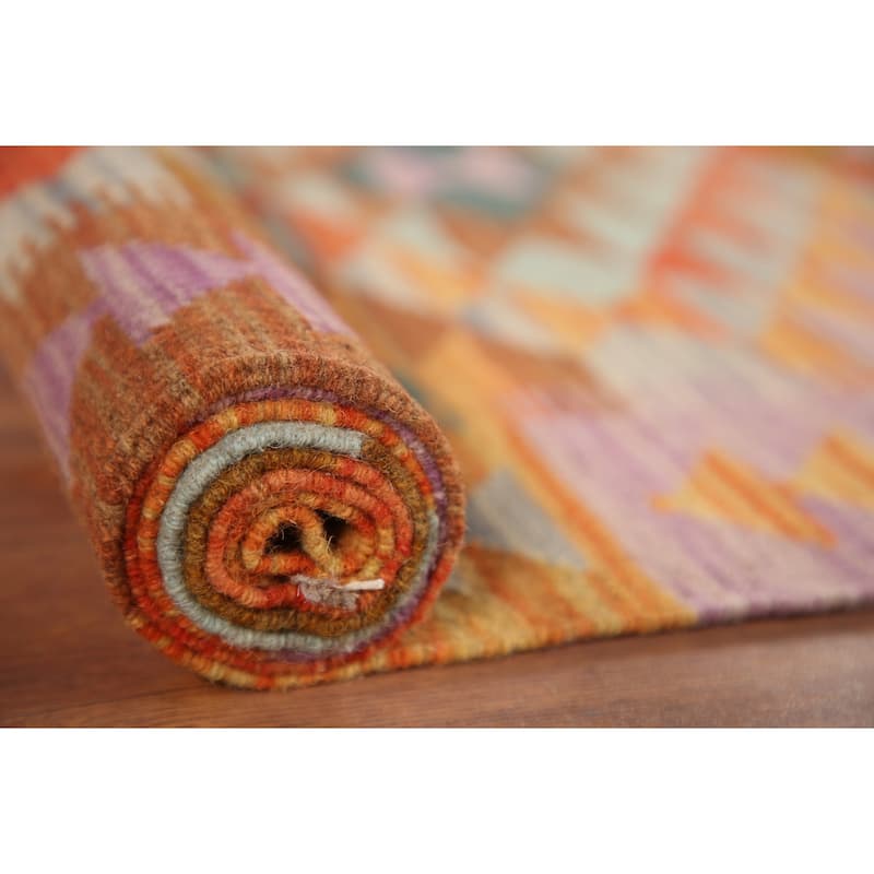 Hand Woven Oriental 100% Wool Carpet Southwestern All-Over Multi-Colored Kilim Runner Rug - 11' 6'' X 2' 10''