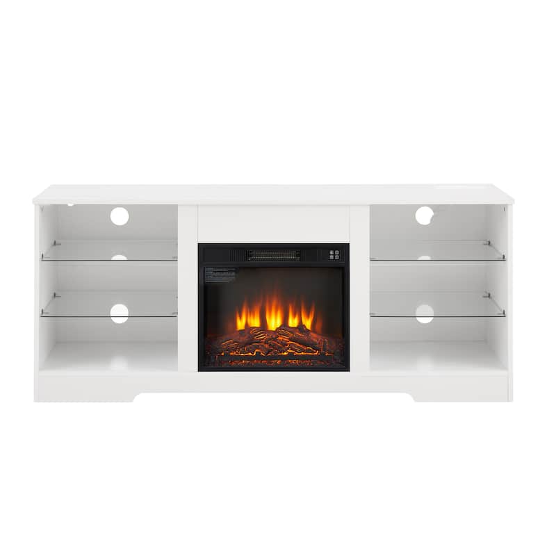 Modern TV Stand with 3D Fireplace and LED Lights, Entertainment Center Console Table with 2 USB Ports for TVs up to 58"