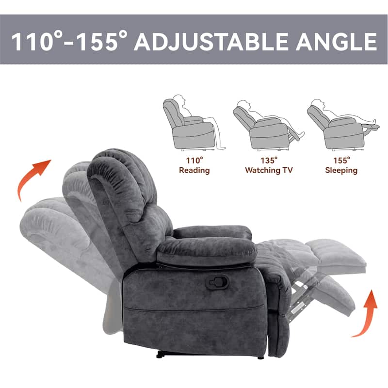 Roomfitters Oversized Manual Recliner Chair Padded Fabric Living Room Seating Ergonomic Lounge Sofa with Wide Armrests