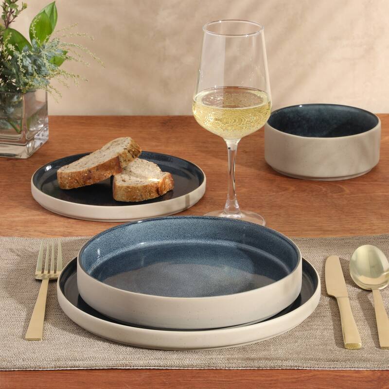 Gibson Elite Liberty Bay 16-Piece Pottery Clay Stoneware Stackable Dinnerware Set - Reactive Glaze, Service for 4