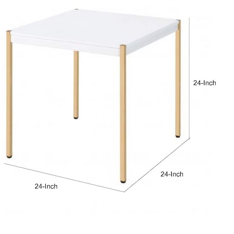 End Table with Metal Tube Legs, White and Gold - 24 L x 24 W x 24 H Inches