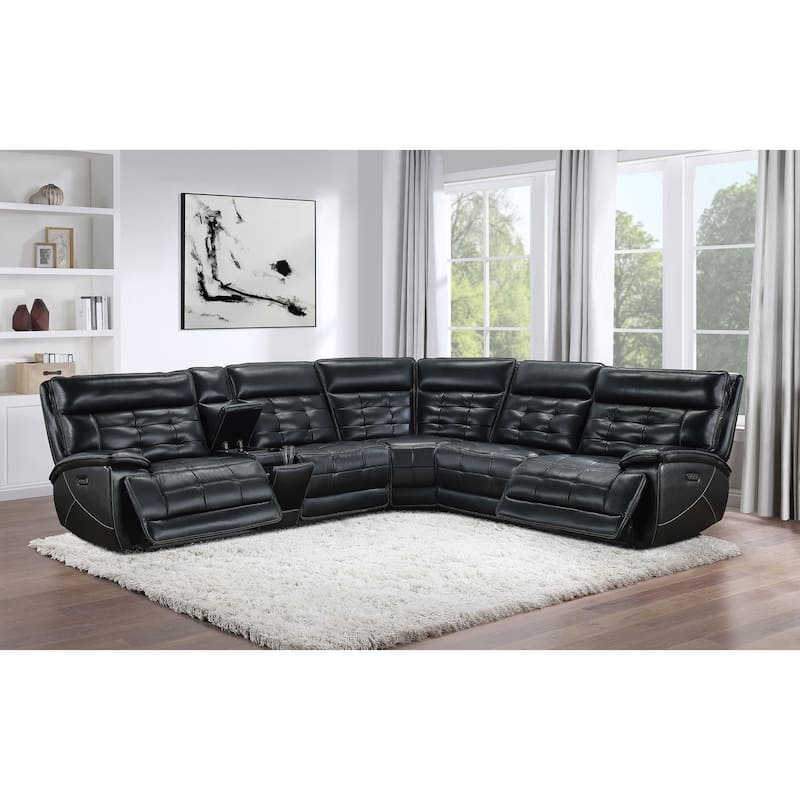 Hewitt Leather Upholstered Power Reclining Sectional Black - 118.5"W x 106.25"D x 40.25"H