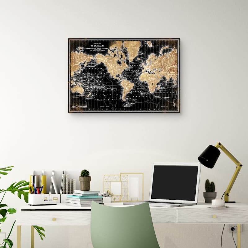 World Map on Black by Belle Maison Canvas Art Print