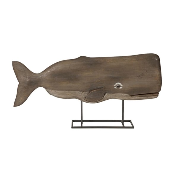 29" Natural Carved Mango Wood Seaside Whale Statuary - N/A