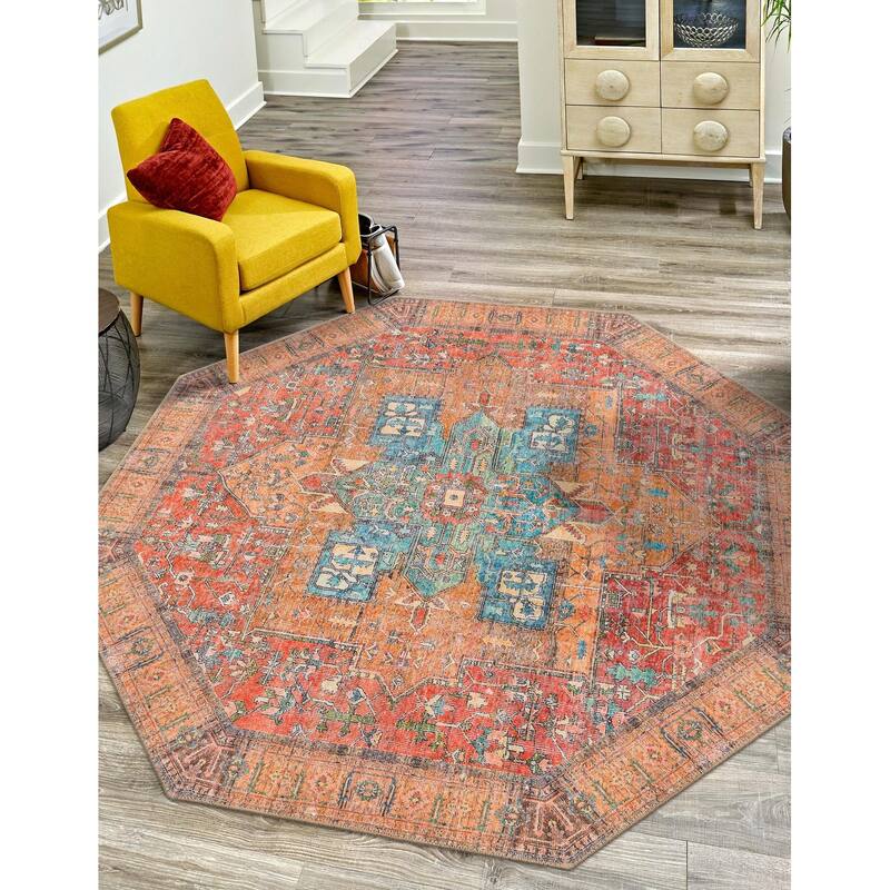 Transitional Rine Collection Area Rug - 5'1"x5'1" Octagon - Rust Red